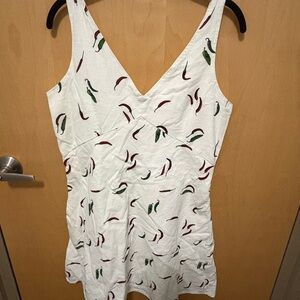 Abercrombie & Fitch White V-Neck Camisole with Red & Green Chili Print